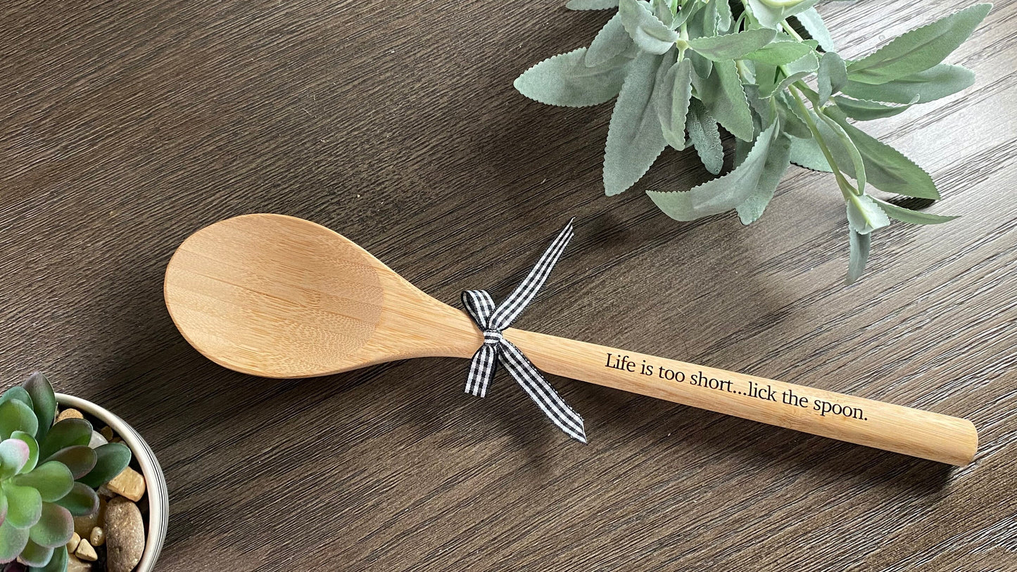 Personalized Bamboo Kitchen Spoons Laser Engraved Gifts