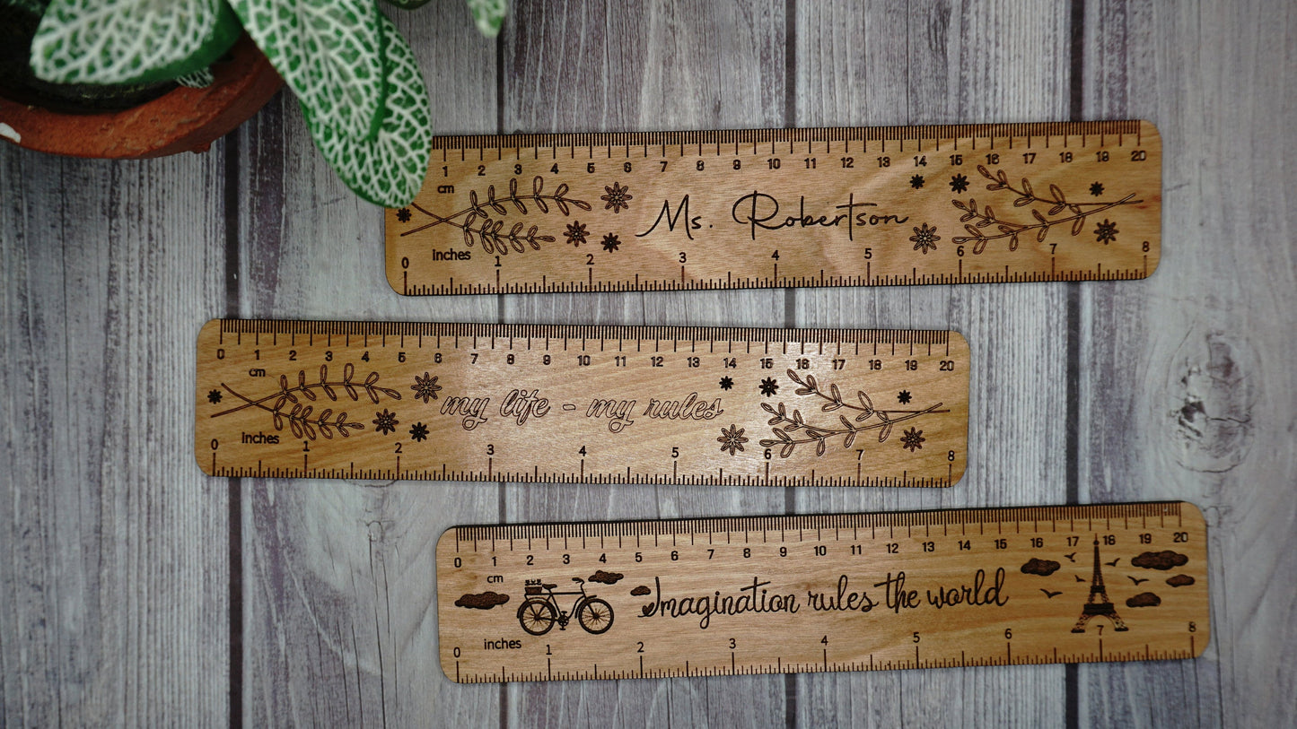 Personalized Engraved Wooden Teacher or Student Rulers