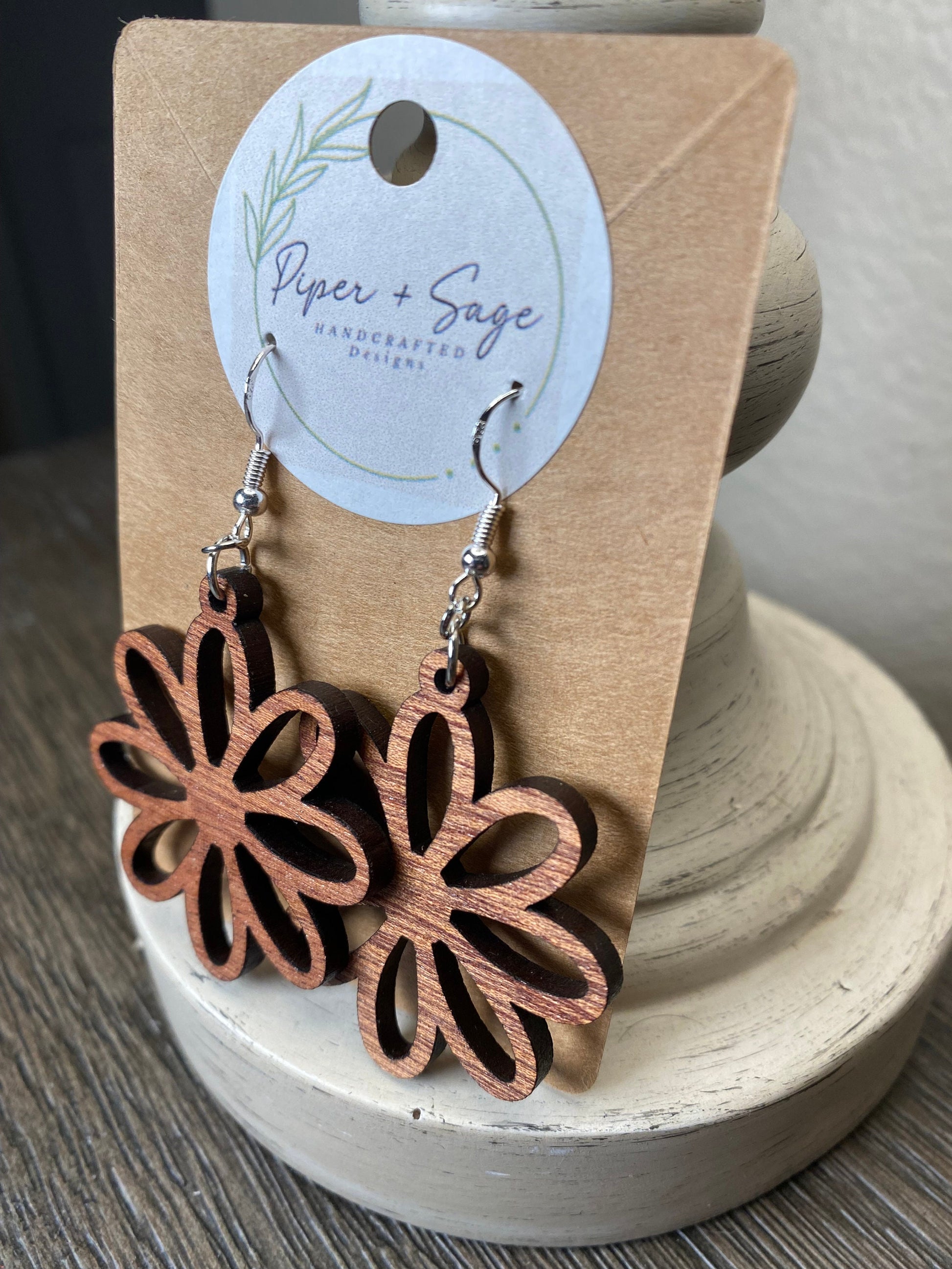 Sapele Wood Flower Drop Earring