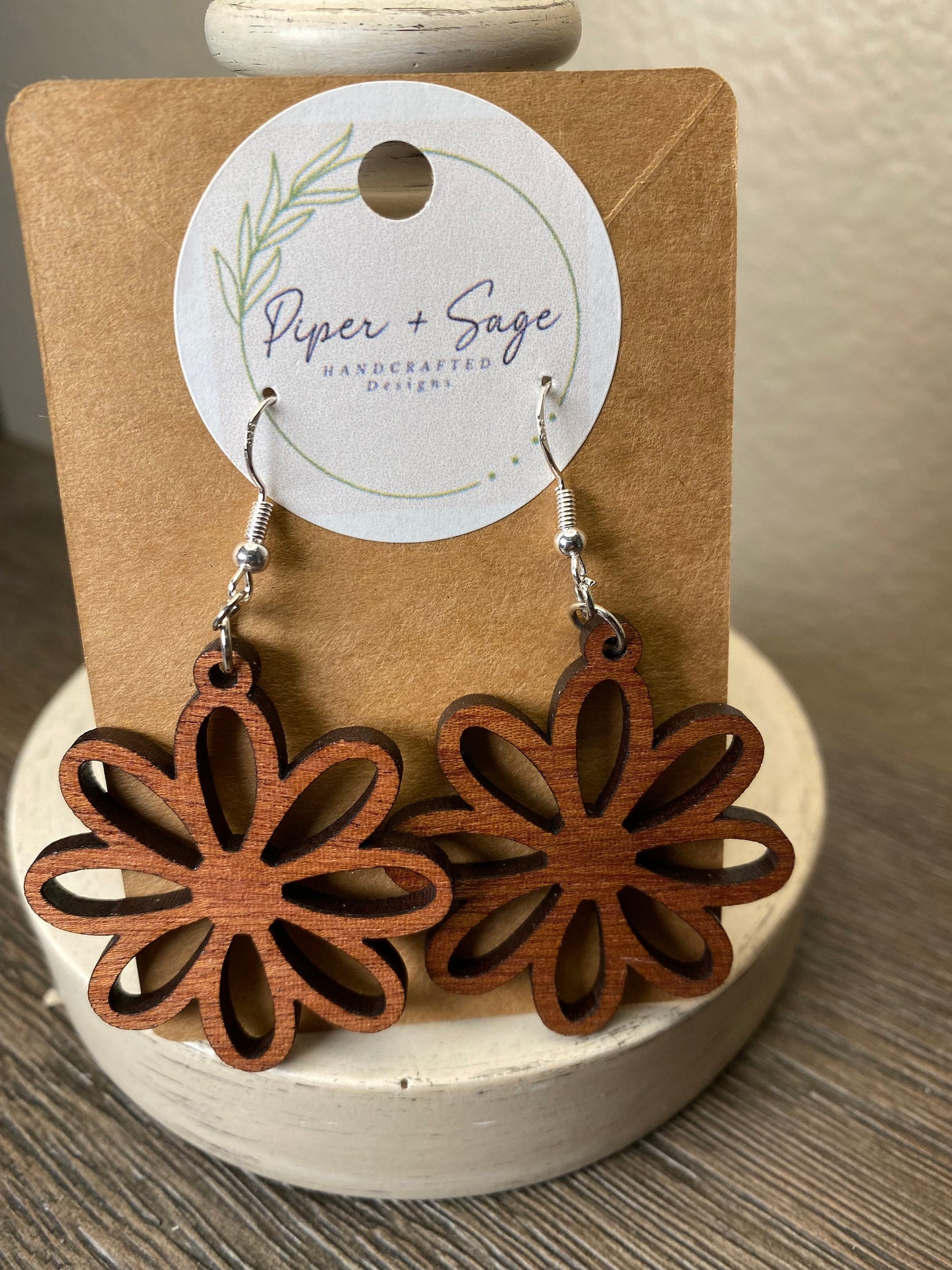 Sapele Wood Flower Drop Earring