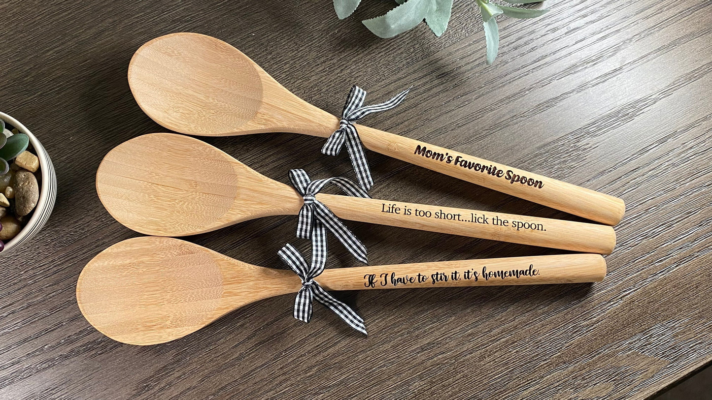 Personalized Bamboo Kitchen Spoons Laser Engraved Gifts