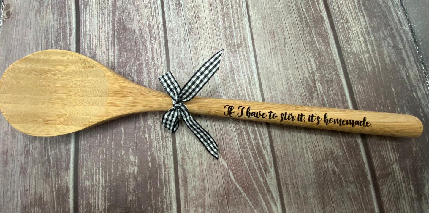 Personalized Bamboo Kitchen Spoons Laser Engraved Gifts