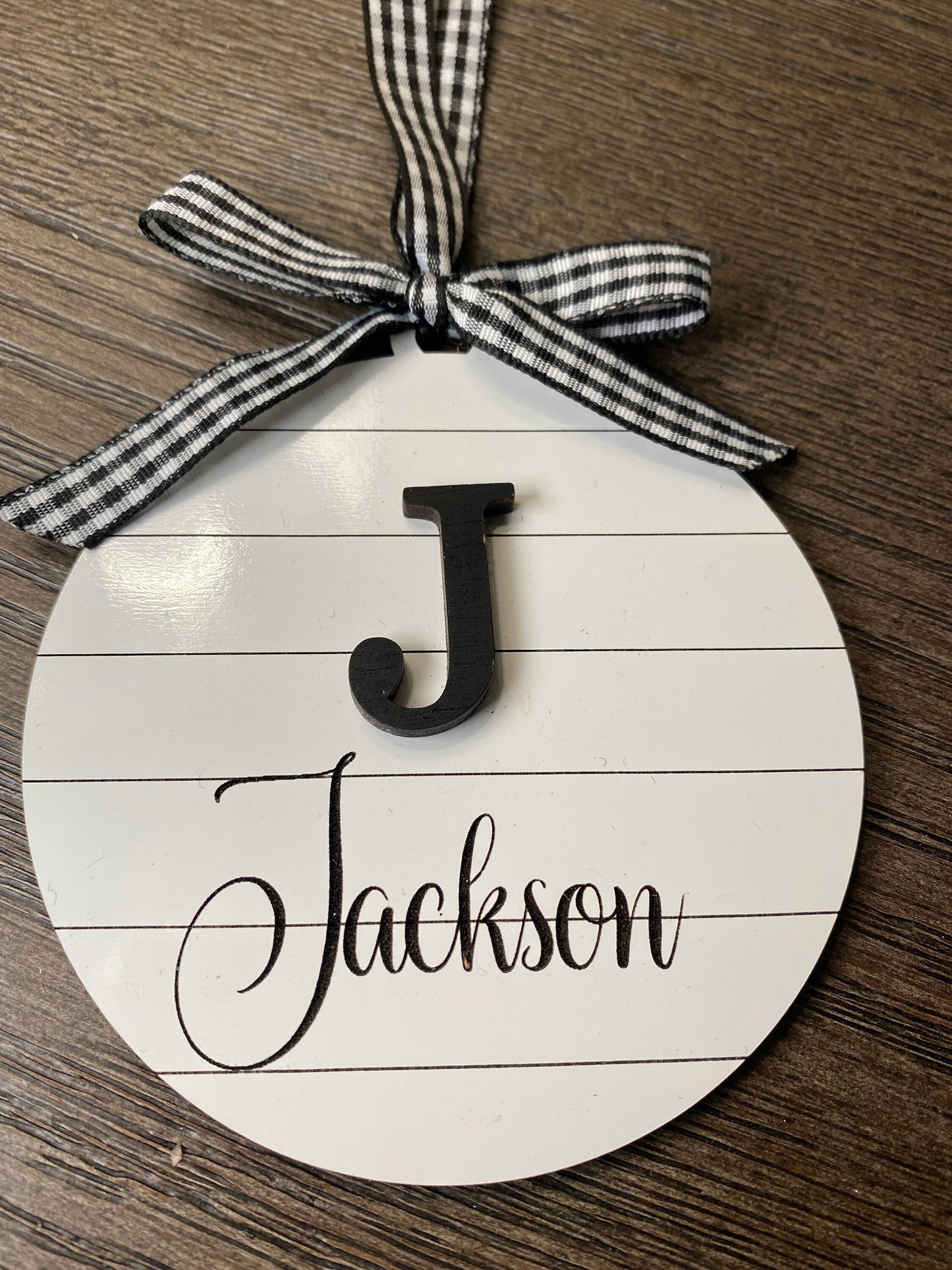 Black & White Shiplap Laser Engraved Personalized Christmas Ornament