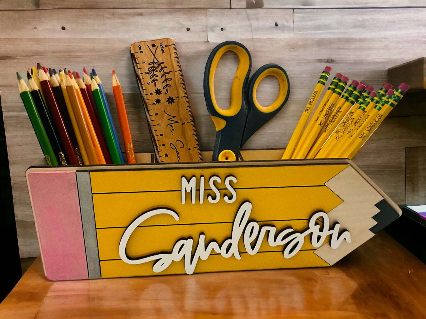 Personalized Teacher Desk Caddy, Teacher Gift, Custom Teacher Name, Pencil Desk Caddy