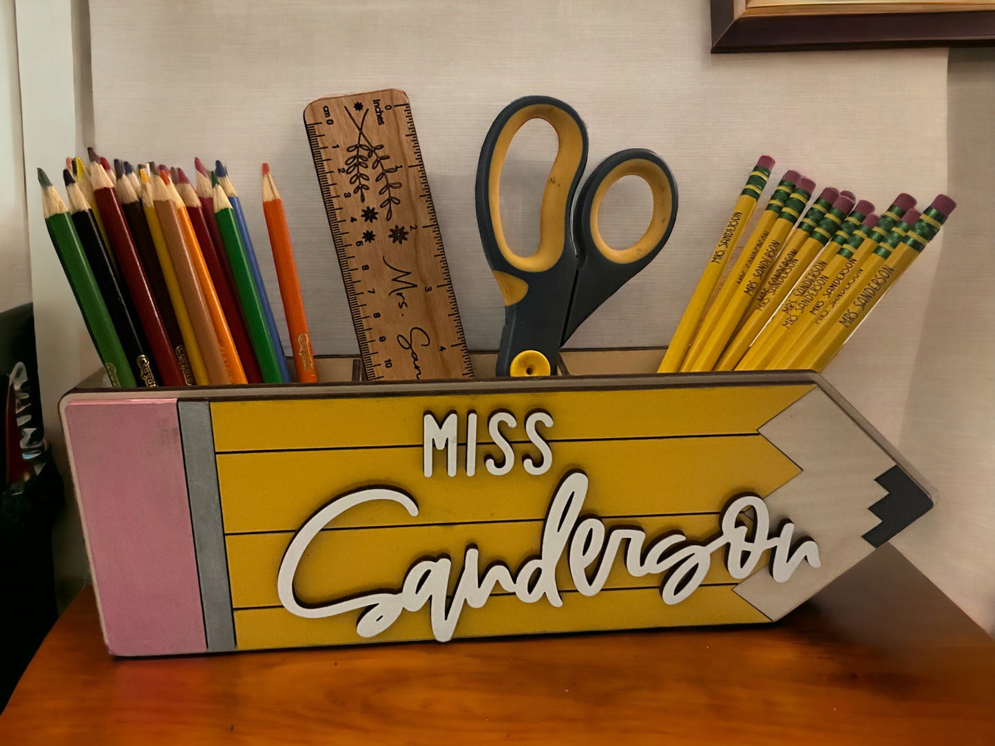 Personalized Teacher Desk Caddy, Teacher Gift, Custom Teacher Name, Pencil Desk Caddy